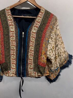 Zara Multicolor Embroidered Boho Zip Front Jacket XS Festival Boho